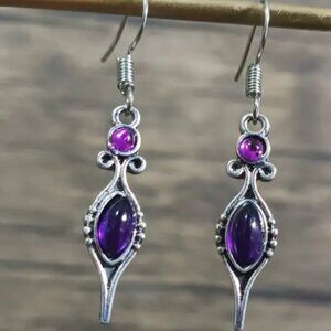 Retro Bohemian Purple Synthetic Gemstone Water Drop Dangle Earrings